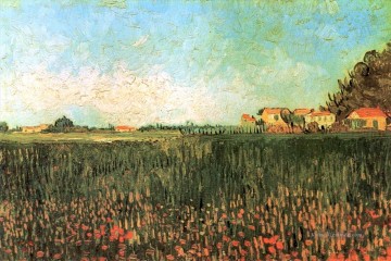 Bauernhäuser in einem Weizenfeld in der Nähe von Arles Vincent van Gogh Szenerie Ölgemälde
